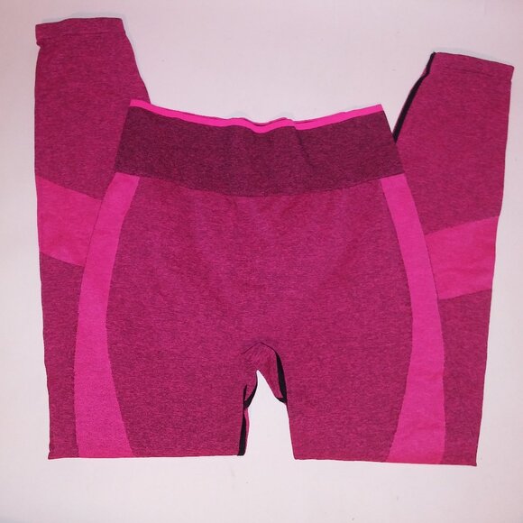 Victoria Secret PINK Leggings Large Seamless Pink Black Stretch Pants Skinny Pre - Picture 1 of 7